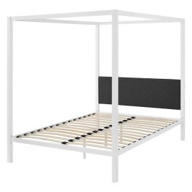 Queen White Metal Canopy Bed Grey Headboard