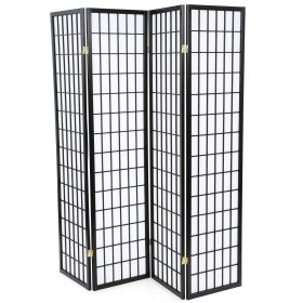 Black 4-Panel Asian Shoji Room Divider Screen