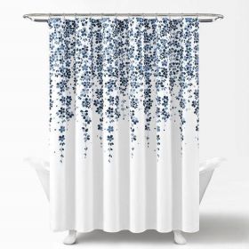 72x72 White Navy Blue Floral Weeping Shower Curtain