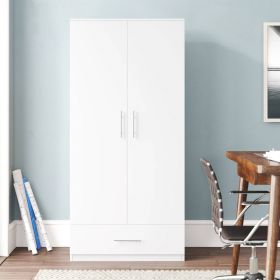 Modern White Armoire Wardrobe with Drawer Storage