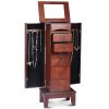 Medium Brown Wood Jewelry Armoire with Mirror Storage