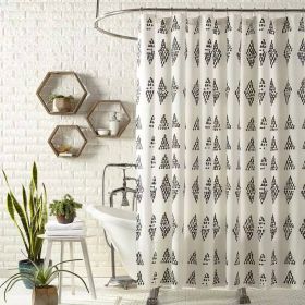 72x72 Black White Geometric Cotton Shower Curtain