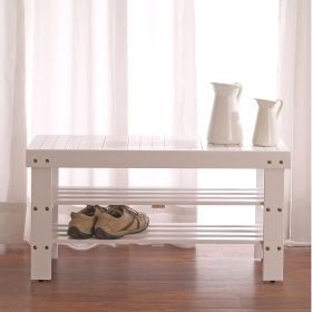 White Solid Wood Shoe Rack Entryway Storage Bench