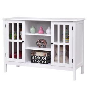 White Wood Console Cabinet with Glass Doors and Storage