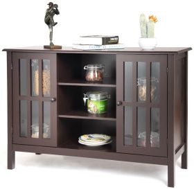 Brown Wood Console Cabinet with Glass Doors and Storage