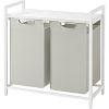 White Frame 2-Bag Laundry Sorter with Shelf
