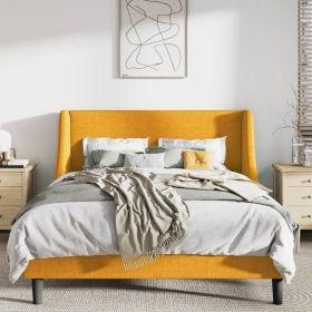 Yellow Linen Wingback Platform Bed Frame – Full