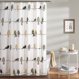 72-Inch Polyester Shower Curtain Yellow Grey Birds