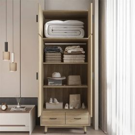 Natural MDF 2-Door Wardrobe Cabinet with Drawers