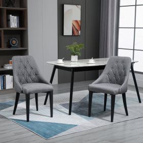 Modern Grey Upholstered Dining Chairs with Tufted Back – Set of 2