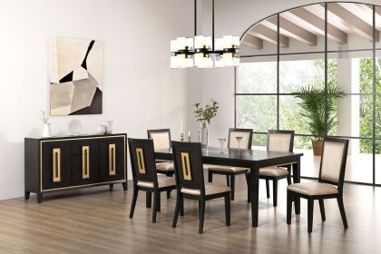 Espresso Glass Top 7-Piece Dining Table Set with Upholstered Chairs