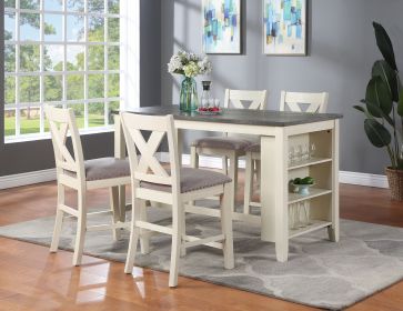 Acacia Wood Counter Height Dining Set with 4 Cushioned Chairs