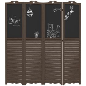 HOMCOM 4-Panel Folding Partition with Chalkboard, Privacy Screen, Walnut, Home Office Decor