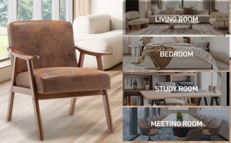 Mid-Century Modern Chair, Living Room Chair with Solid Wood Frame, Accent Chair Extra-Thick Backrest, Wingback Chair for Bedroom, Reading Room