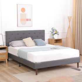 Betterhood Queen Size Button Tufted Bed Frame with Adjustable Headboard, Linen upholstered Bed, Wooden Slats, Easy Assembly, No Box Spring Needed