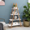 4-Tier Bamboo Ladder Bookshelf with Open Shelves