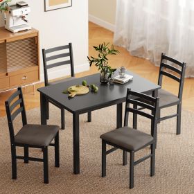 HOMCOM 5-Piece Farmhouse Dining Table Set for 4 (Option: Black-1215x785x205 mm)