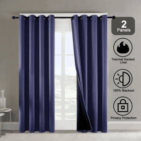 52x84 Polyester Blackout Curtains Thermal Set 2 (Option: Dark Blue)