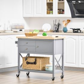 HOMCOM Grey Kitchen Cart with Butcher Block Top (Option: Grey-1140x540x165 mm)