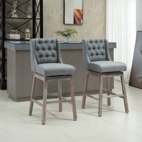 Beige Linen Swivel Bar Stools with Wood Legs – Set of 2 (Option: Grey-785x625x500 mm)