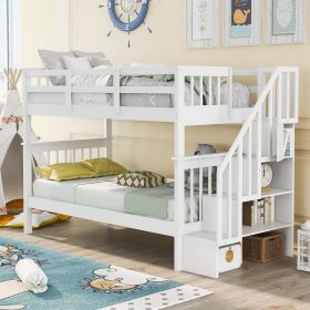 Twin Over Twin Stairway Bunk Bed Storage (Color: White)