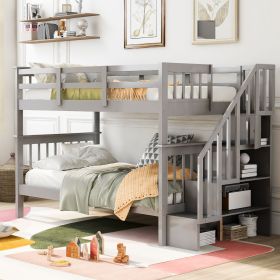 Twin Over Twin Stairway Bunk Bed Storage (Color: Gray)