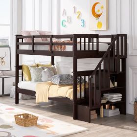 Twin Over Twin Stairway Bunk Bed Storage (Color: Espresso)