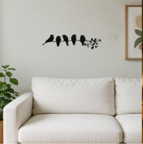 1PC Fashionable Metal Bird Wall Art - Bird on the Branch Wall Ornament. The Leaves with Birds Sculpture Wall Decor Is a Fashion - forward Metal W (Color: Black)