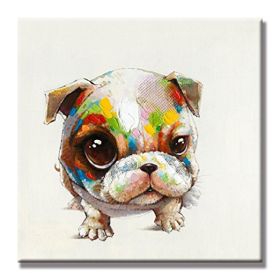 100% Hand Painted  Abstract Oil Painting Wall Art Modern Minimalist Cute Dog Fashion Picture Canvas Home Decor For Living Room No Frame (size: 150x150cm)