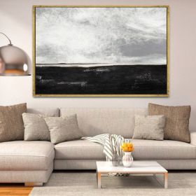 Hand Painted Abstract Oil Painting Black White Textured Abstract Wall Art Picture Living Room Bedroom Wall Decor Frameless (size: 60x90cm)
