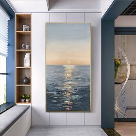 Handmade Canvas Oil Painting Interior Decoration Sea Sunset Modern Art Mural Living Room Bedroom Office Hotel Poster (size: 70x140cm)